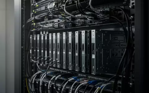 Dunkles Serverraum-Rack mit technischer Hardware in einem minimalistischen, unbeschrifteten Umfeld. - Foto: über boerse-global.de