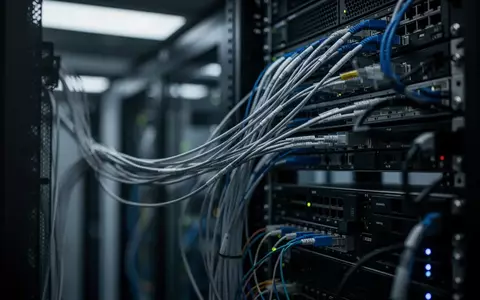 Abstrakte Ansicht von Glasfaserverkabelung in einem Serverraum in kühlem Licht. - Foto: über boerse-global.de