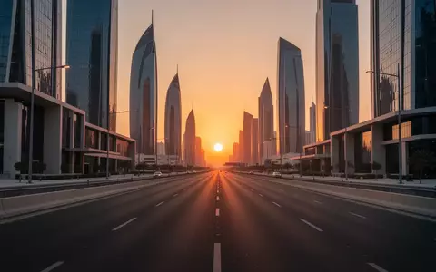 Moderne, leere Asphaltstraße in Doha bei Dämmerung mit den Silhouetten von Wolkenkratzern im Hintergrund. - Foto: über boerse-global.de