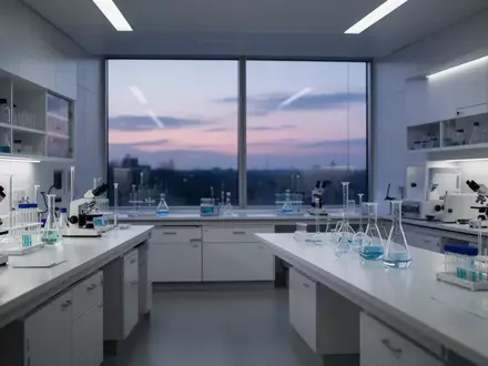 Modernes, minimalistisches medizinisches Forschungslabor mit hellen Oberflächen und sanftem Tageslicht. - Foto: über boerse-global.de