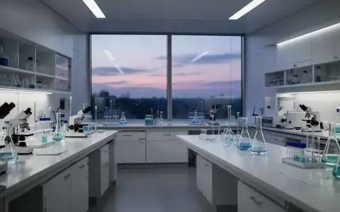 Modernes, minimalistisches medizinisches Forschungslabor mit hellen Oberflächen und sanftem Tageslicht. - Foto: über boerse-global.de