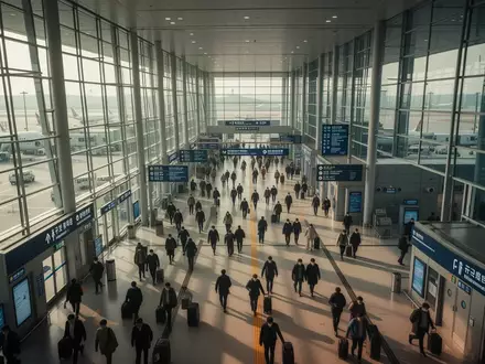 Geschäftiges Treiben im Terminal des Incheon International Airport mit Passagieren in moderner Architektur. - Foto: über boerse-global.de
