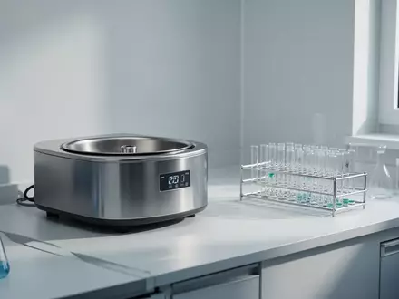 Ein modernes, steriles medizinisches Labor mit einer Zentrifuge und Reagenzglasständer auf einem weißen Labortisch. - Foto: über boerse-global.de