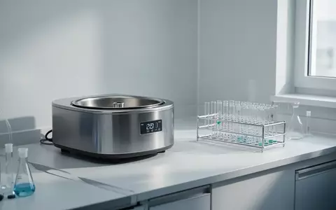 Ein modernes, steriles medizinisches Labor mit einer Zentrifuge und Reagenzglasständer auf einem weißen Labortisch. - Foto: über boerse-global.de