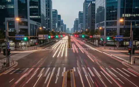 Eine vielspurige Straßenkreuzung in Seoul bei Dämmerung mit Lichtspuren von Fahrzeugen in einer städtischen Umgebung. - Foto: über boerse-global.de