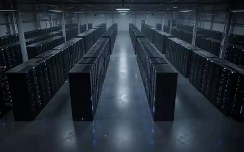 Weitläufige, leerstehende Industriehalle mit dunklen Server-Racks in einer kühlen, atmosphärischen Beleuchtung. - Foto: über boerse-global.de