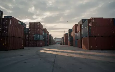 Ein weitläufiger, leerer Industriehafen mit gestapelten Containern unter einem bewölkten Himmel bei Dämmerung. - Foto: über boerse-global.de