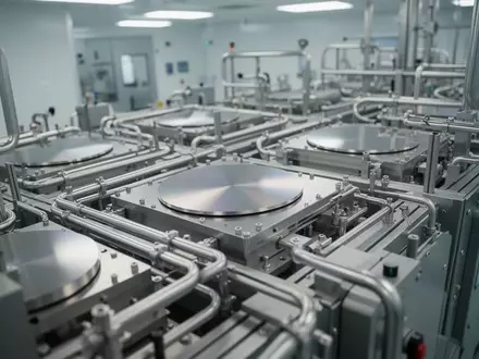 Industrielle Fertigungsanlage für Halbleiter in einem Reinraum mit metallischen Oberflächen und technischer Infrastruktur. - Foto: über boerse-global.de