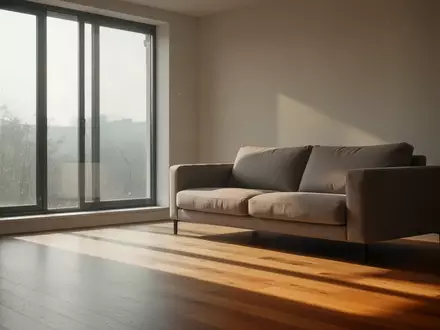 Ein minimalistisch gestaltetes Wohnzimmer mit hellem Tageslicht, das eine ruhige und sichere häusliche Umgebung symbolisiert. - Foto: über boerse-global.de