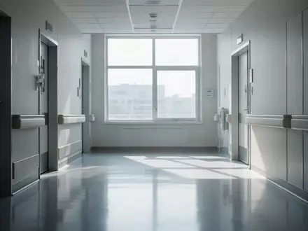 Ein heller, steriler Krankenhausflur bei Tageslicht ohne Personen. - Foto: über boerse-global.de