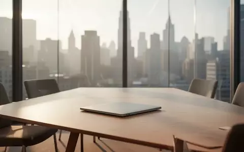 Ein minimalistisch eingerichteter, moderner Konferenzraum mit weichem Tageslicht und Blick auf eine verschwommene Stadt. - Foto: über boerse-global.de