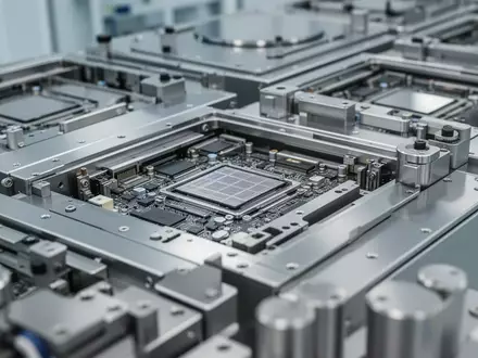 Nahaufnahme von komplexen Silizium-Wafer-Produktionsanlagen in einem Reinraum mit technischer Hardware. - Foto: über boerse-global.de