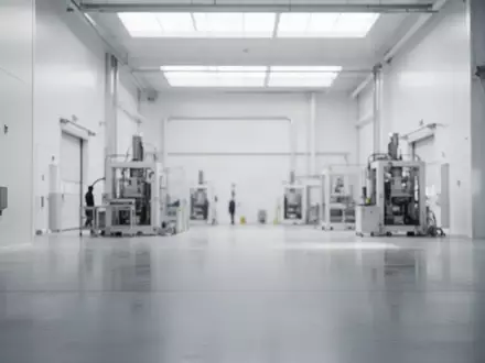 Moderne, leere Industriehalle mit minimalistischer Architektur und klaren Linien bei natürlichem Lichteinfall. - Foto: über boerse-global.de