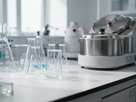 Ein steriles, modernes pharmazeutisches Labor mit Glasgefäßen und Laborgeräten auf einer weißen Arbeitsfläche. - Foto: über boerse-global.de