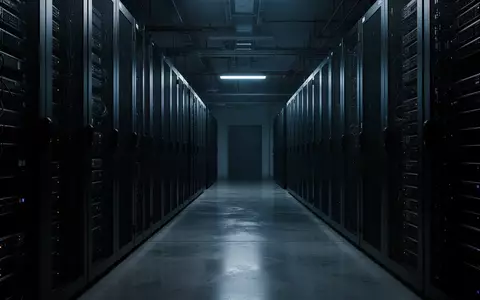 Dunkler, industrieller Serverraum mit metallischen Rack-Reihen in einer kühlen, schattenreichen Umgebung. - Foto: über boerse-global.de