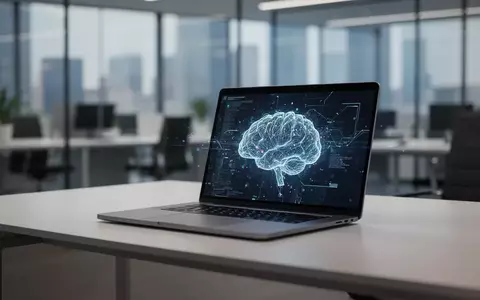 Ein moderner, aufgeräumter Büroarbeitsplatz mit einem Laptop, der eine KI-Schnittstelle darstellt. - Foto: über boerse-global.de