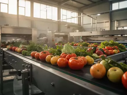 Frische landwirtschaftliche Produkte auf einem Förderband in einer modernen Verarbeitungsanlage. - Foto: über boerse-global.de