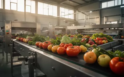 Frische landwirtschaftliche Produkte auf einem Förderband in einer modernen Verarbeitungsanlage. - Foto: über boerse-global.de