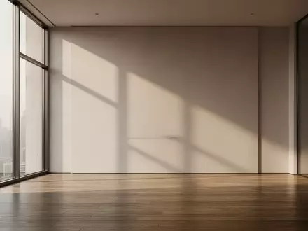Ein minimalistischer, moderner Innenraum mit klaren Linien und weichem Tageslicht, das auf einen polierten Holzboden fällt. - Foto: über boerse-global.de