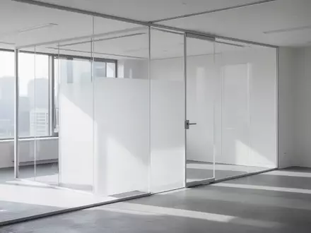 Ein minimalistischer, heller Büroarbeitsplatz mit einer leeren, weißen Glaswand in einem sonnendurchfluteten Raum. - Foto: über boerse-global.de