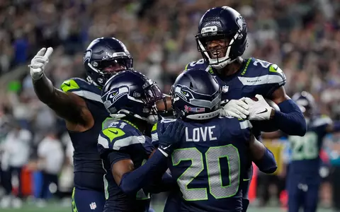 Die Seahawks ließen nach dem entscheidenden Ballgewinn der Freude freien Lauf. - Foto: Stephen Brashear/AP/dpa