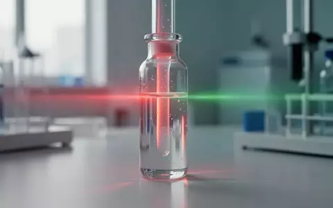 Ein fokussierter Lichtstrahl trifft auf ein Reagenzglas in einem sterilen Laborumfeld. - Foto: über boerse-global.de