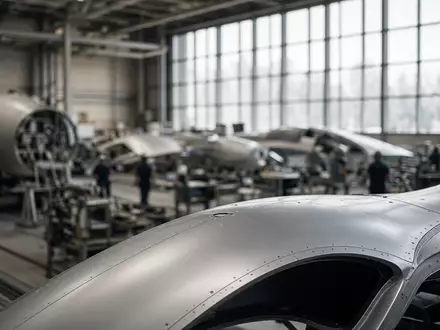 Moderne Fertigungshalle in einem Luft- und Raumfahrtunternehmen mit Flugzeugkomponenten bei natürlichem Tageslicht. - Foto: über boerse-global.de