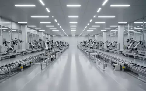 Eine hochmoderne, leere Industrie-Fertigungshalle mit automatisierten Montagelinien in einer Fabrik in Guangzhou. - Foto: über boerse-global.de