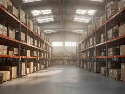 Regale in einem Lagerhaus mit zahlreichen Versandkartons in einer hellen Industriehalle. - Foto: über boerse-global.de
