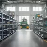 Eine aufgeräumte industrielle Fertigungshalle mit Regalsystemen und Maschinen in einer professionellen Arbeitsumgebung. - Foto: über boerse-global.de