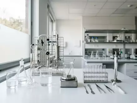 Ein steriler Labortisch mit Glasgefäßen und Laborausrüstung in einer hellen, professionellen Umgebung. - Foto: über boerse-global.de