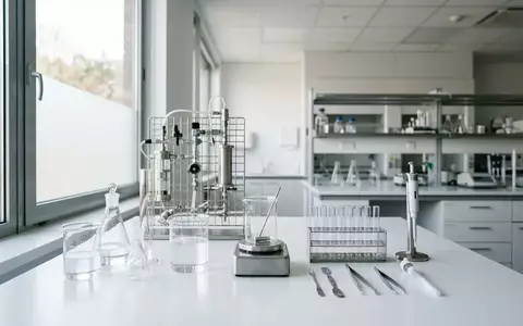 Ein steriler Labortisch mit Glasgefäßen und Laborausrüstung in einer hellen, professionellen Umgebung. - Foto: über boerse-global.de