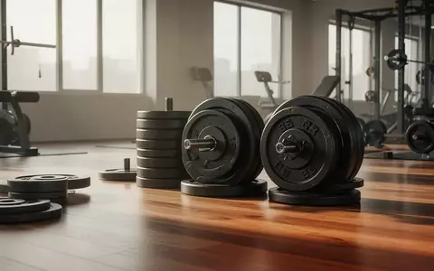 Hantelscheiben in einem hellen, minimalistischen Fitnessraum bei natürlichem Lichteinfall. - Foto: über boerse-global.de