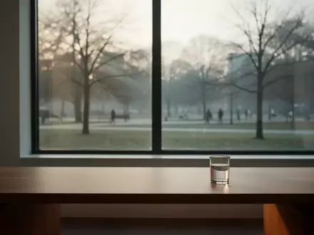 Ein minimalistischer, heller Arbeitsplatz am frühen Morgen mit Blick auf einen ruhigen Park, der Fokus und Disziplin ausstrahlt. - Foto: über boerse-global.de