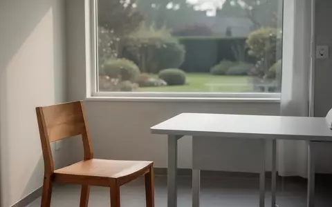 Ein minimalistisch eingerichteter, heller Untersuchungsraum in einer Seniorenklinik mit Blick in einen Garten. - Foto: über boerse-global.de