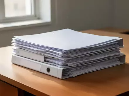 Ein Stapel unbeschrifteter medizinischer Unterlagen und Akten auf einem schlichten Holztisch bei natürlichem Tageslicht. - Foto: über boerse-global.de