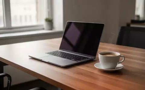 Ein sauberer Schreibtisch mit einem Laptop und einer Kaffeetasse in einem modernen BĂĽro bei Tageslicht. - Foto: ĂĽber boerse-global.de