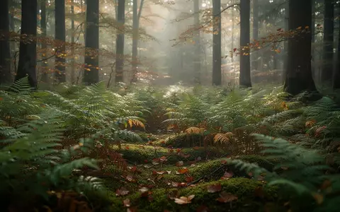 Ein dichter, grüner Wald in Thüringen mit Farnen und Moos bei natürlichem Tageslicht. - Foto: über boerse-global.de
