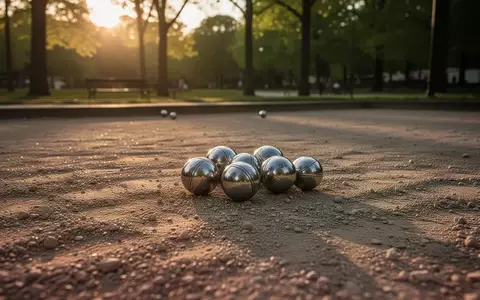 Metallkugeln auf einem Kiesplatz in einem Park bei Sonnenuntergang. - Foto: über boerse-global.de