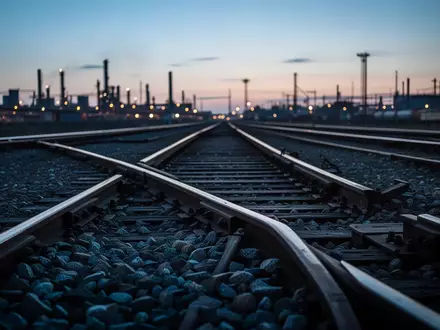 Ein Gleisabschnitt einer Eisenbahnanlage mit Schotterbett bei einsetzender Dämmerung. - Foto: über boerse-global.de