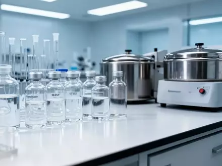 Moderne medizinische Laborausstattung mit Glasbehältern auf einer sauberen Arbeitsfläche. - Foto: über boerse-global.de