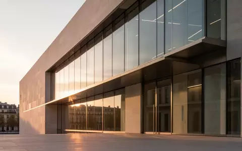 Moderne Fassade eines europäischen Amtsgebäudes bei Sonnenuntergang mit Fokus auf Architektur und Texturen. - Foto: über boerse-global.de