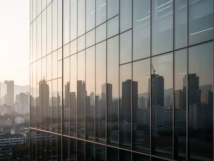 Moderne Glasfassade eines Gebäudes in Seoul im Morgenlicht. - Foto: über boerse-global.de