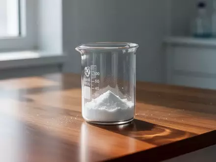 Ein Glasgefäß mit weißem Pulver in einem hellen, minimalistischen Laborumfeld. - Foto: über boerse-global.de