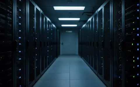 Dunkler Serverraum mit beleuchteten Schaltschränken in einer modernen IT-Umgebung. - Foto: über boerse-global.de
