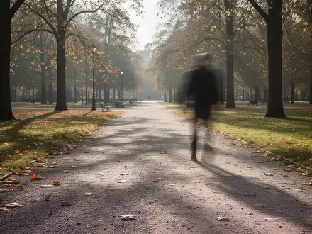 Ein sonniger, leerer Parkweg im Herbst mit einer leichten Bewegungsunschärfe, die den Gang einer Person andeutet. - Foto: über boerse-global.de