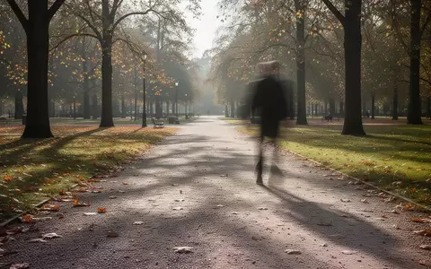 Ein sonniger, leerer Parkweg im Herbst mit einer leichten Bewegungsunschärfe, die den Gang einer Person andeutet. - Foto: über boerse-global.de