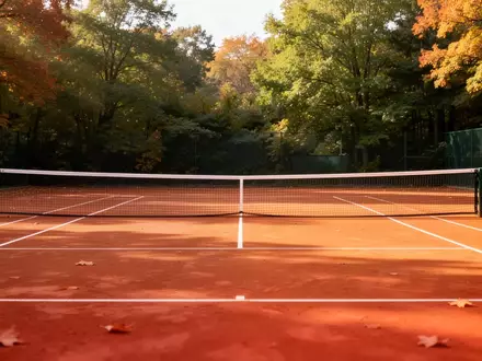 Ein leerer Sandplatz auf einer Tennisanlage an einem sonnigen Herbsttag. - Foto: über boerse-global.de