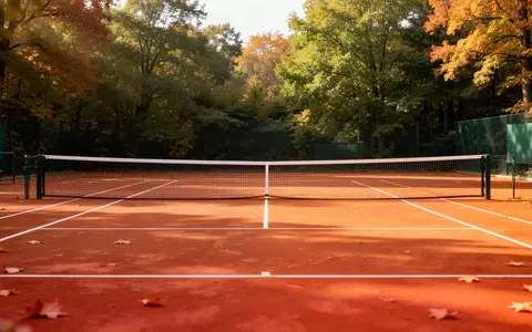 Ein leerer Sandplatz auf einer Tennisanlage an einem sonnigen Herbsttag. - Foto: über boerse-global.de