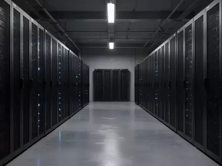 Ein moderner, minimalistischer Serverraum mit dunklen Racks und dezenter blauer Beleuchtung. - Foto: über boerse-global.de